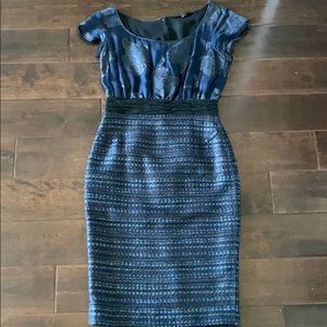 Designer Rachel Roy Midnight navy black tweed silk dress from Bergdorf Goodman